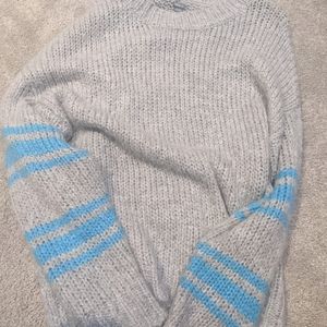 Blue and gray, striped arm sweater